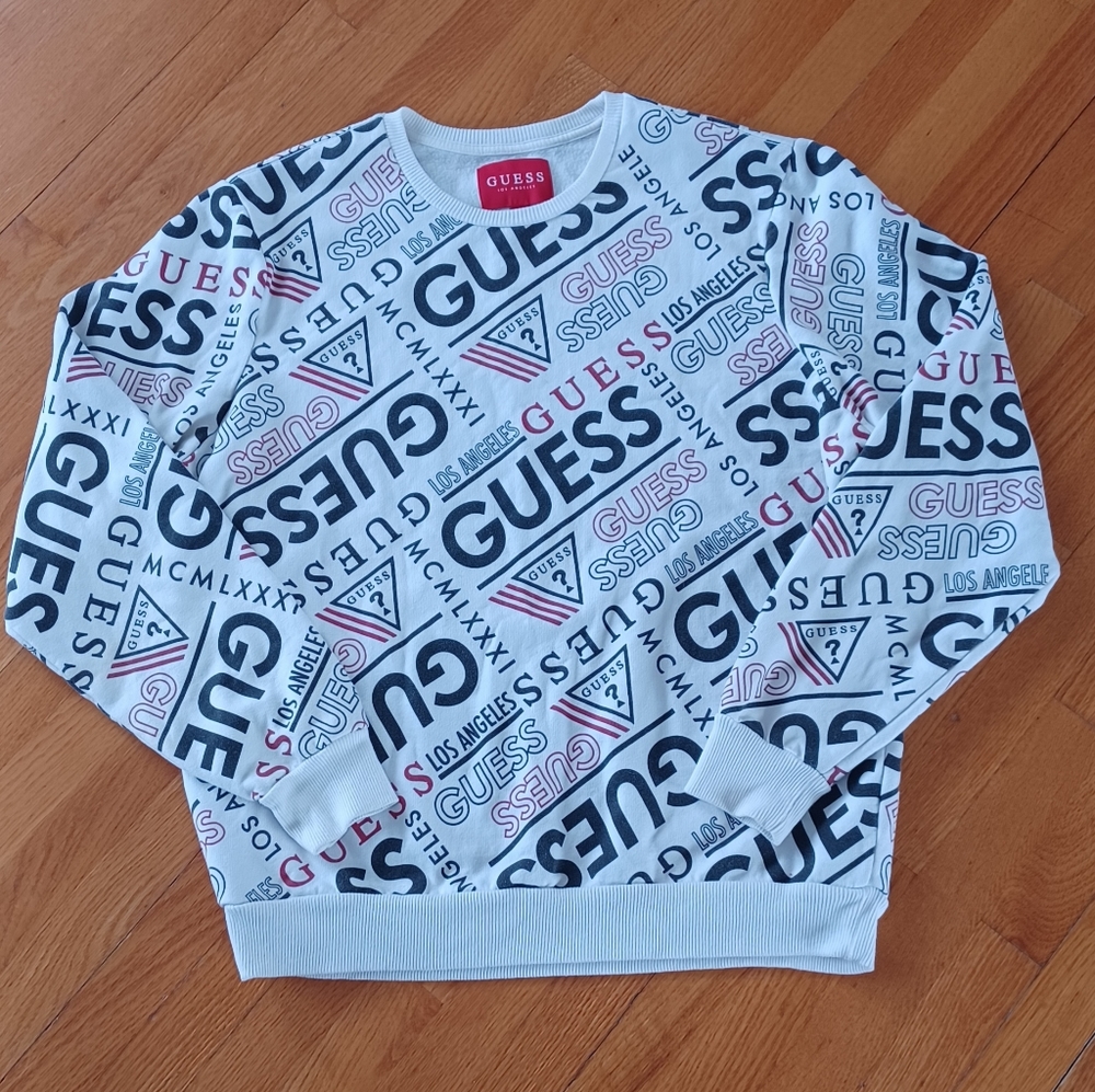 Vintage Guess Limited Edition All Over Logo Print Crew Neck Sweatshirt L…